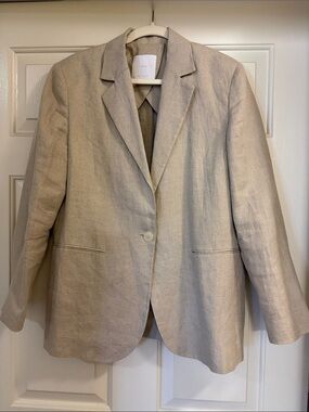 Mango Beige Single-Button Linen Blazer